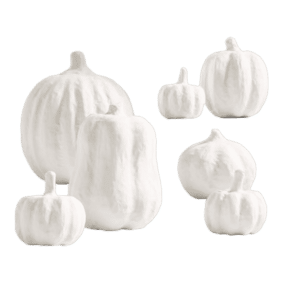 Decorative White Pumpkins, Set of 7