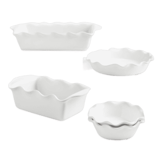 White Ruffle 5-Piece Bakeware Set