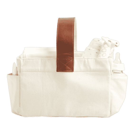 Canvas Diaper Caddy Organizer with Leather Handle