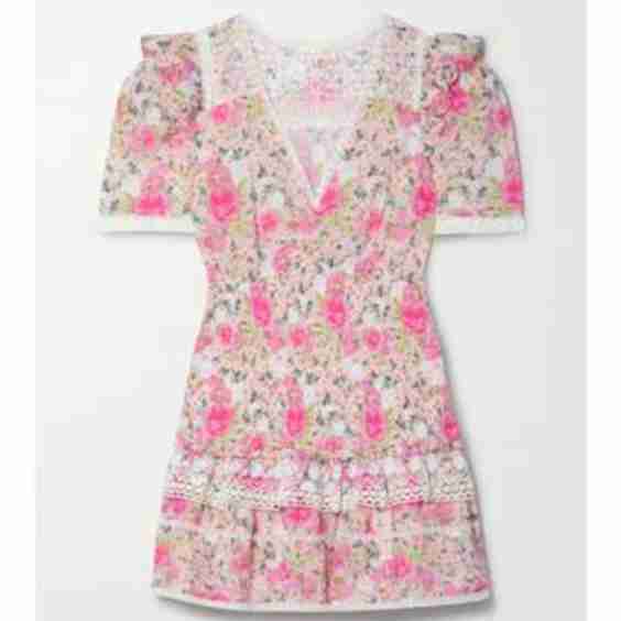 Rena Crochet-Trimmed Shirred Cotton-Voile Mini Dress