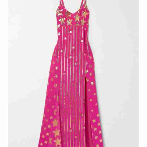 Pink Shine Open-Back Crepe de Chine And Lurex Maxi Dress