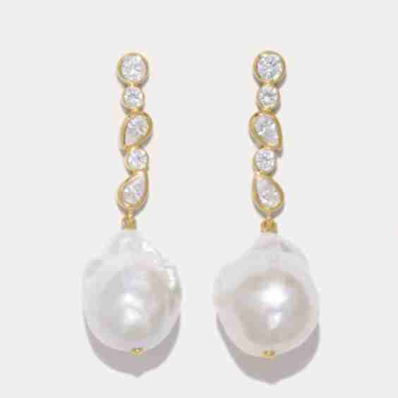 Pitter‐Patter Pearl and Zirconia Recycled Gold Vermeil Earrings