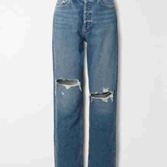 Eva Distressed High-Rise Straight-Leg Jeans