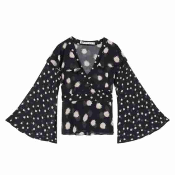 Celia Birtwell X Joanie Petite Daisy Flared Sleeve Ruffle Neck Wrap Blouse