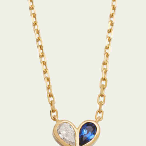 18K Yellow Gold Sweetheart Diamond and Blue Sapphire Necklace