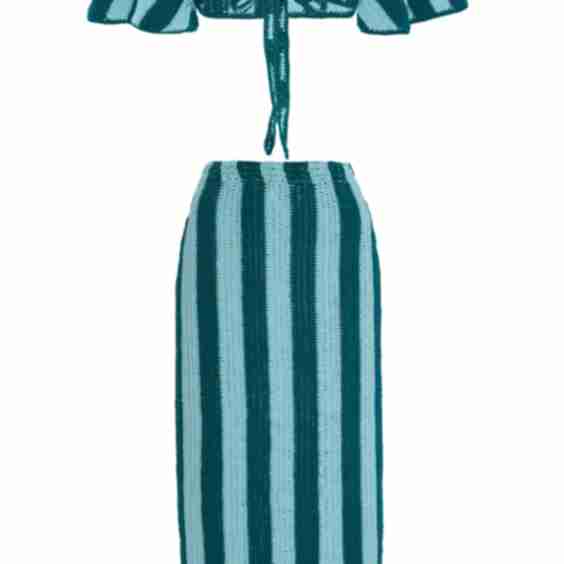 Exclusive Riviera Striped Cotton-Crochet Skirt Set