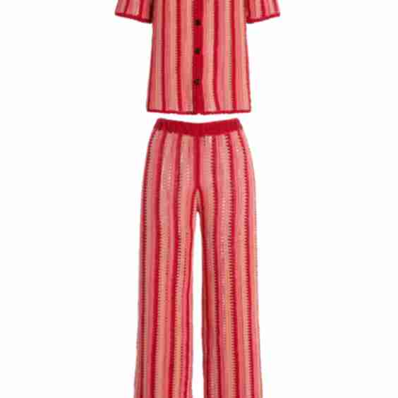 Exclusive Riviera Striped Cotton-Crochet Pant Set