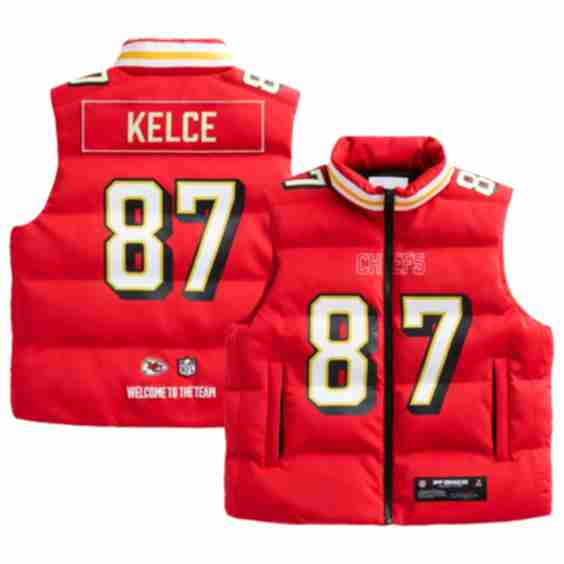 Travis Kelce Red Off Season X Nfl Player Puffer Vest