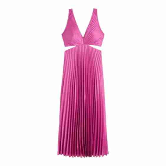Satin Pleated Cutout Maxi Dress