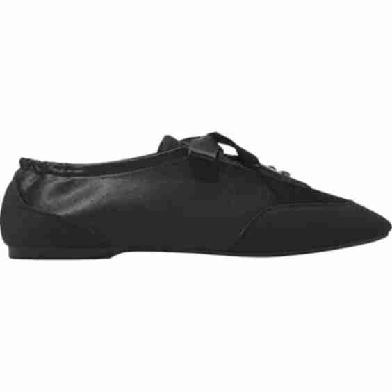 Square-Toe Lace-Up Satin Sneakerina
