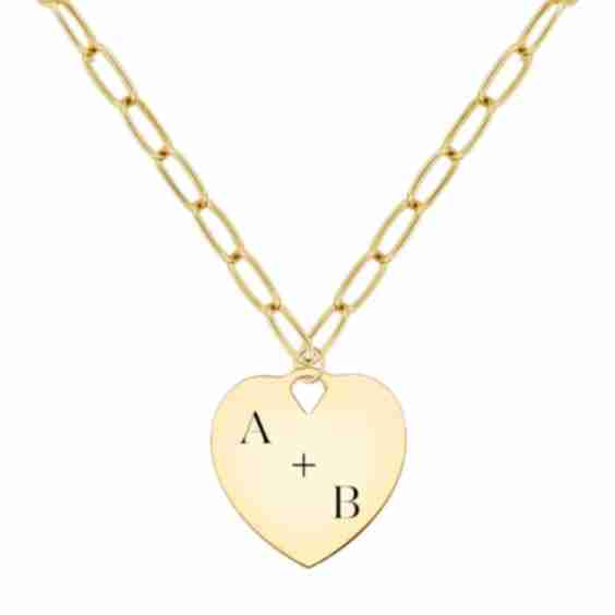 Engravable Large Flat Heart Pendant with Adelaide Chain