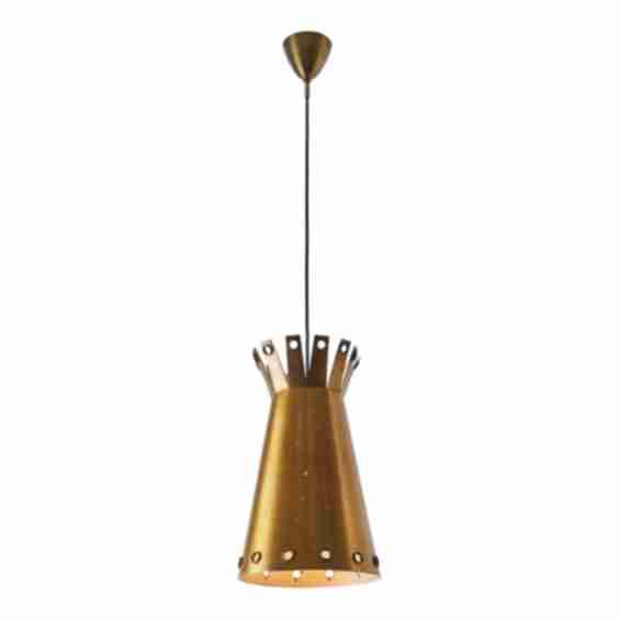 Large 1950s Italian Perforated Brass Double-Cone Pendant