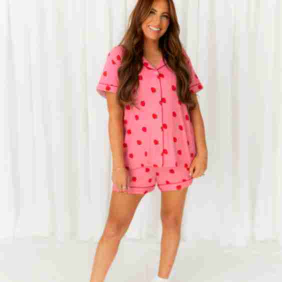 Strawberry Ribbed Short Pajama Set
