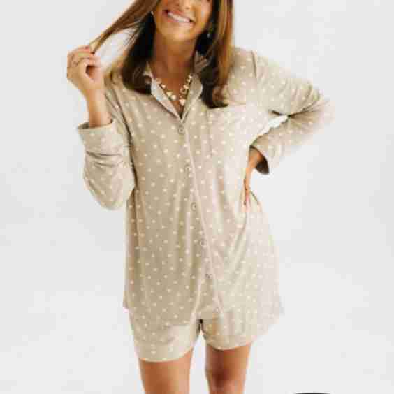 Lace Polka Dot Ribbed Pajama Set