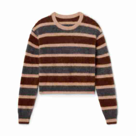 Grizzly Striped Brushed Cashmere Crewneck Sweater