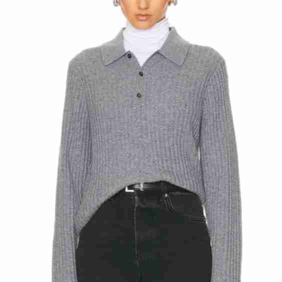 Long Sleeve Waffle Polo Top