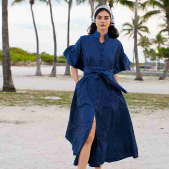 Leela Hostess Kaftan in Navy Silk Taffeta