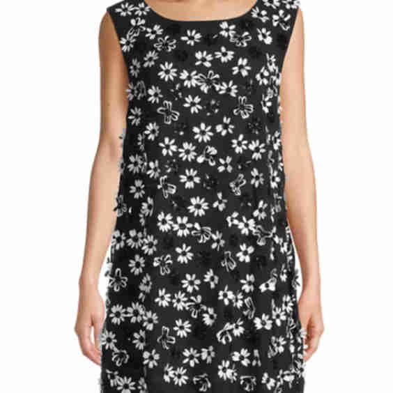 Sequined Daisy-Appliqué Sleeveless Sheath Dress
