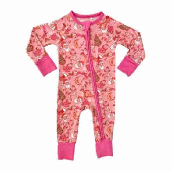 Pink Christmas Doodle Dreams Zipper Romper IMJ x Bre Sheppard