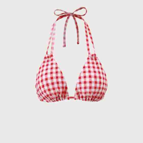  Plaid Double Strap Triangle Bikini Top