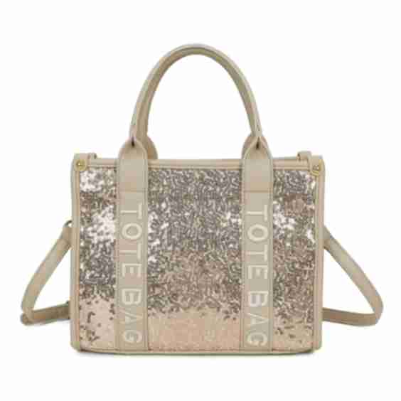 Elegant Sequin PU Leather Tote Crossbody Handbag