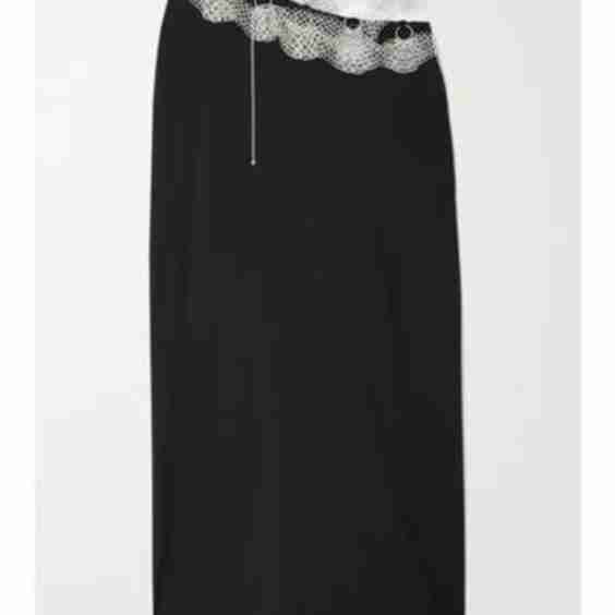 Chain-Embellished Woven Midi Skirt