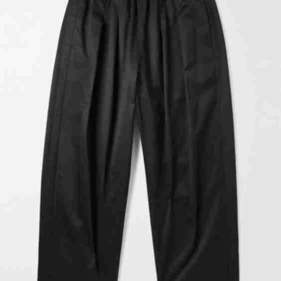 Wide Leg Pleated Cotton Gabardine Trousers