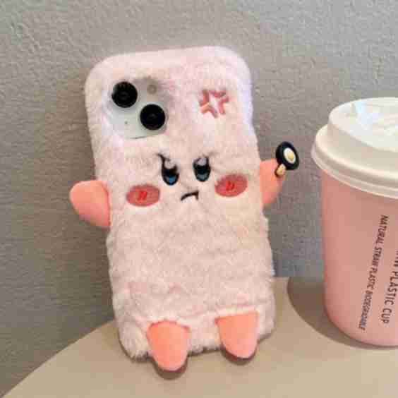 Cute Angry Kirby Embroidery Plush iPhone Case
