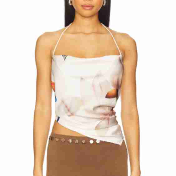 Printed Cowl Neck Halter Top