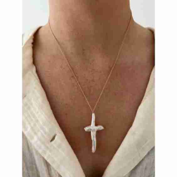 XL Pearl Cross on Chain Necklace