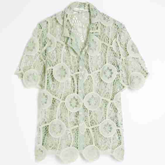 Green Del Maar Sheer Lace Beach Resort Shirt