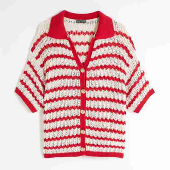 Red Stripe Crochet Polo Top
