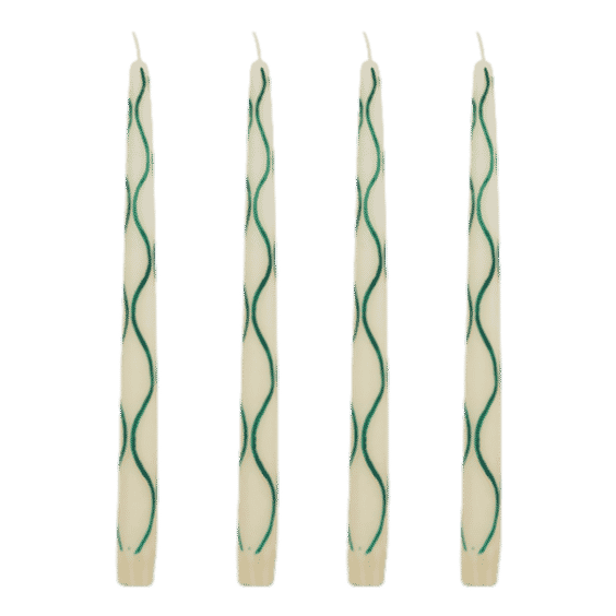 Green Hand-Painted Taper Candles (Set of 4) 