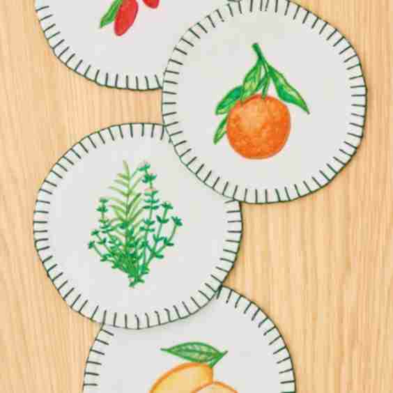 Set Of 4 Embroidered Linen Coasters