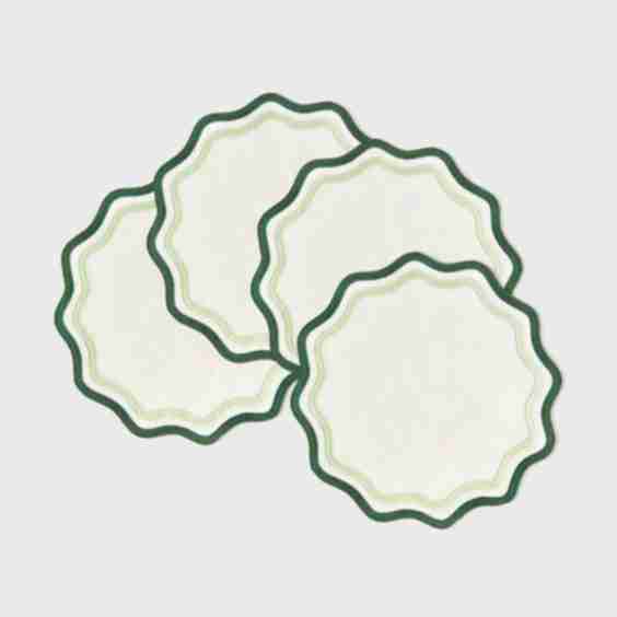 Dark Green and Sage Embroidered Linen Placemats (Set of 4)