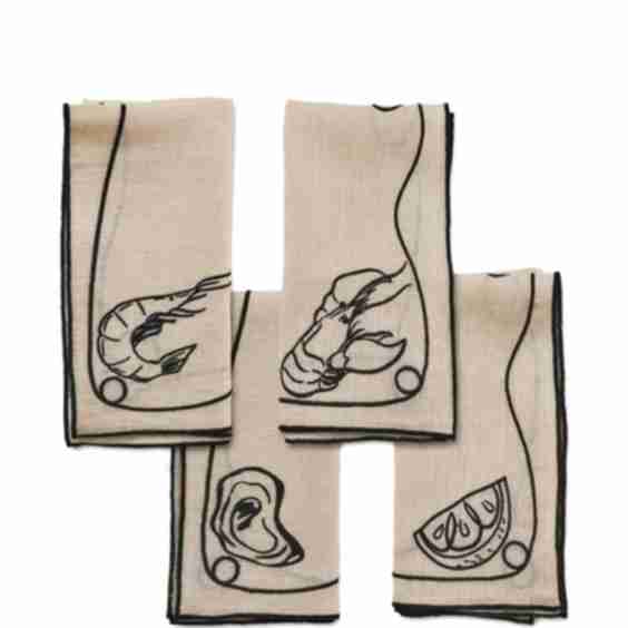 Line Drawing Embroidered Linen Napkins (Set Of 4)