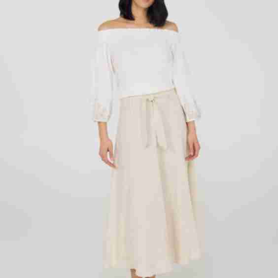 Linen Flared Midi Skirt