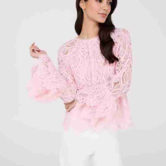 Lace Top With Scalloped Ruffle Details