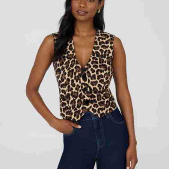 3-Button Animal Print Vest