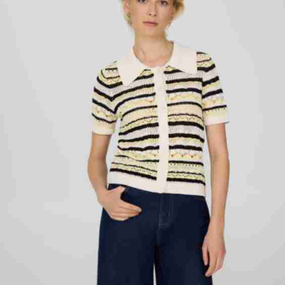 Button-Up Striped Cotton Crochet Top
