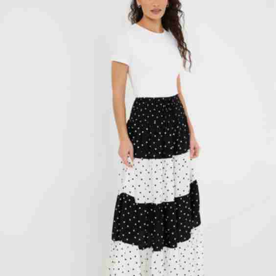 Dot Print Tiered Maxi Skirt