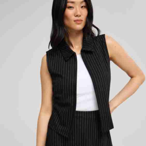 Sleeveless Pinstripe Johnny Collar Top