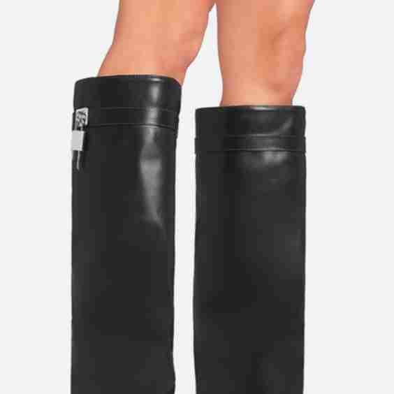 I-Am-The-One Padlock Detail Wedge Heel Knee High Long Boot