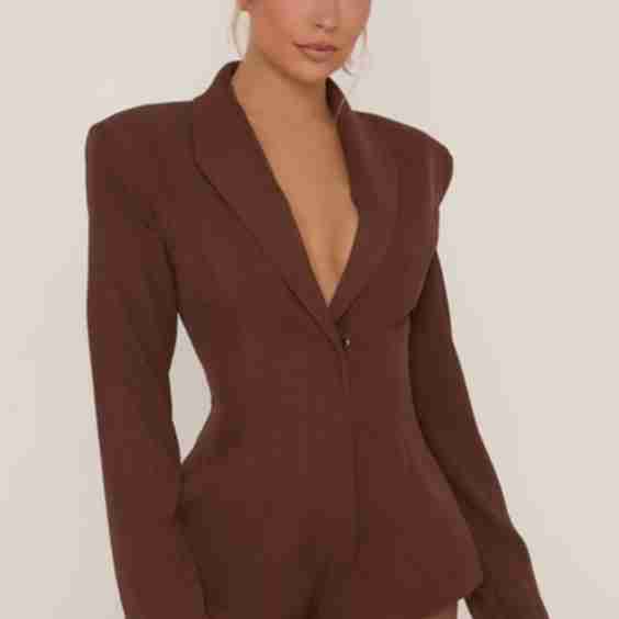 Plunge Neck Shoulder Pad Detail Tailored Playsuit