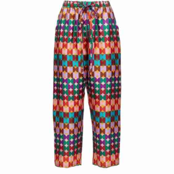 Mezzaluna Rainbow-print silk-twill trousers