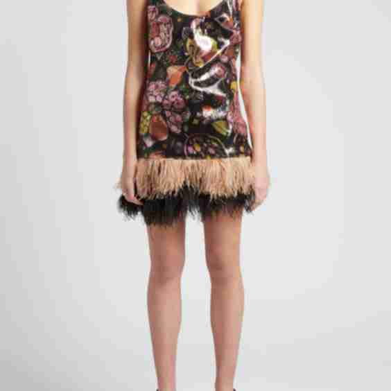 Gatsby Floral Sequin-Embellished Feather Mini Dress