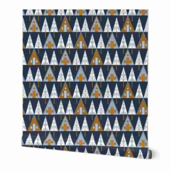 Wallpaper in (M) Log Cabin in the Woods Midnight Blue