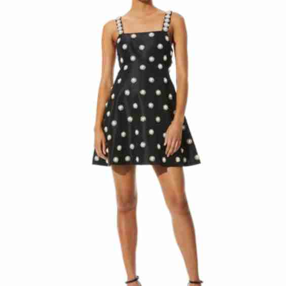 Athene Pearl Embellished Babydoll Mini Dress