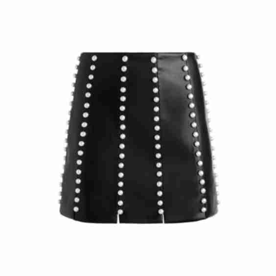 Lecia Embellished Vegan Leather Mini Skirt