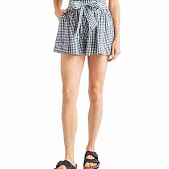 Gabrielle Crinkle Gingham Front Tie Pull-On Shorts